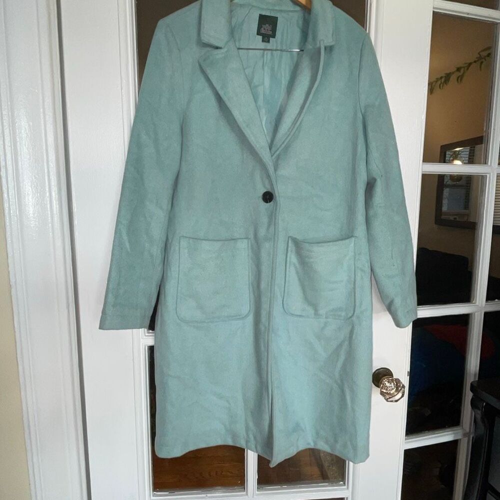 Wild fable light dusty sky blue trench coat autumn long wool/polyester pea coat
